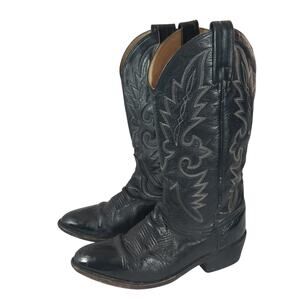 DAN POST! BLACK GENUINE LEATHER WESTERN FANCY STITCHED COWBOY BOOTS! SZ 7D